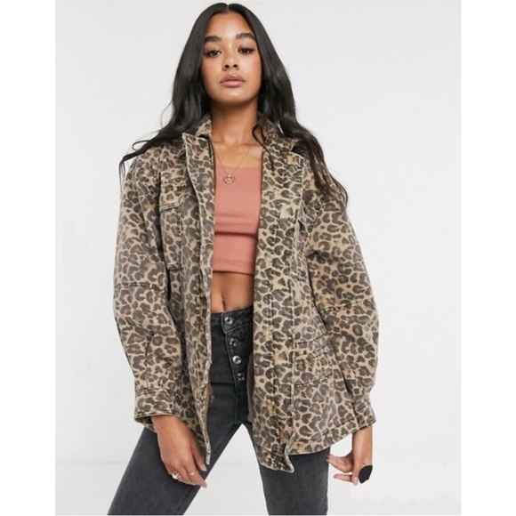 Free People Seize the Day Brown Leopard Denim Jacket - Picture 3 of 11